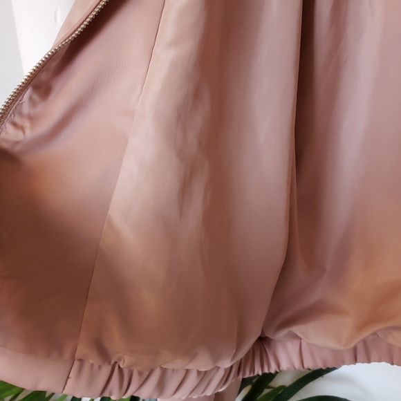 Pink Satin Bomber Jacket Ruffle Detail - Picture 7 of 8